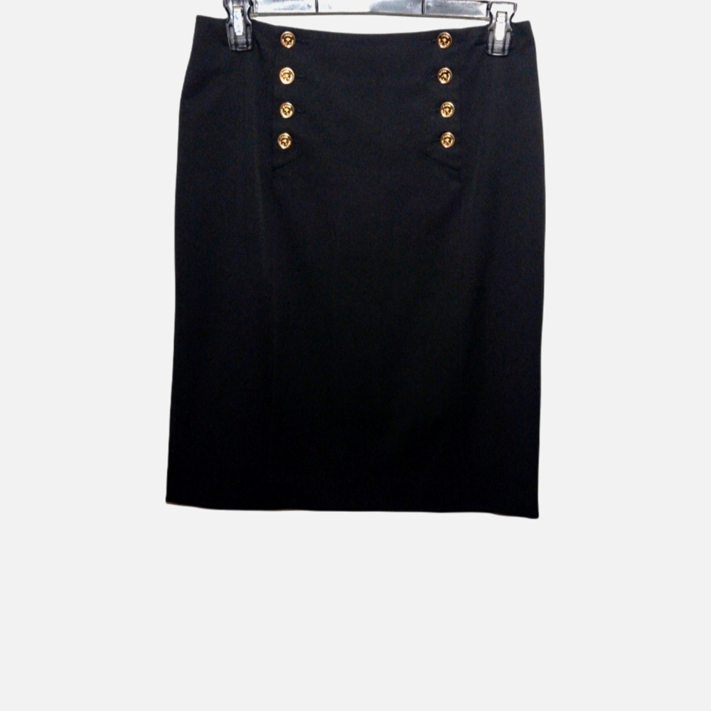 Lauren Ralph Lauren. Black mid length pencil skirt with gold button detail